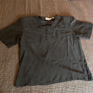 Jack Mulqueen New York Silk Top‎ Blouse Short Sleeve Button Black